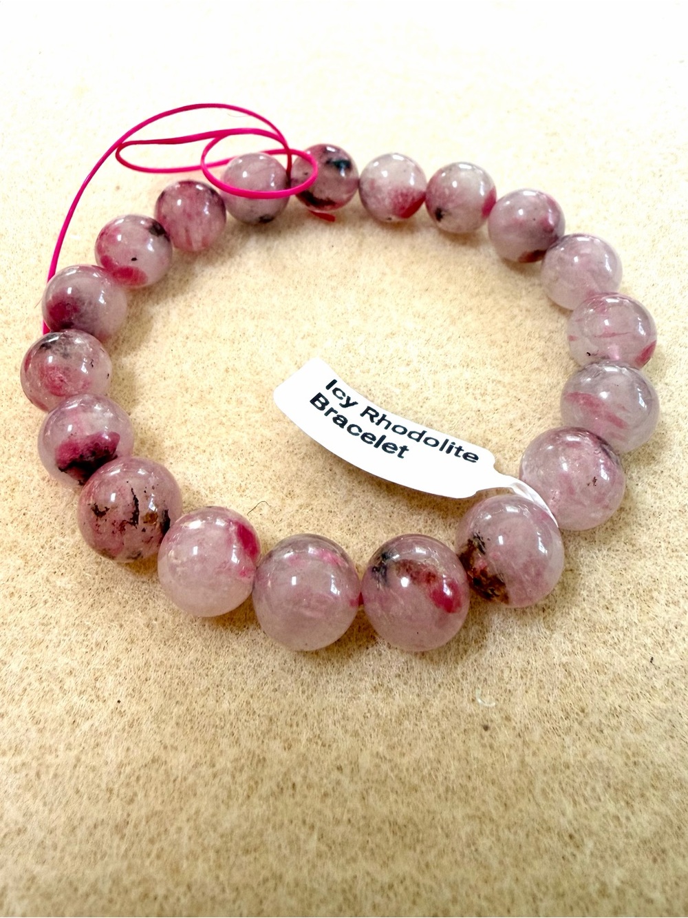 Icy Rhodolite Bead Stretch Bracelet - Pink Gemstone